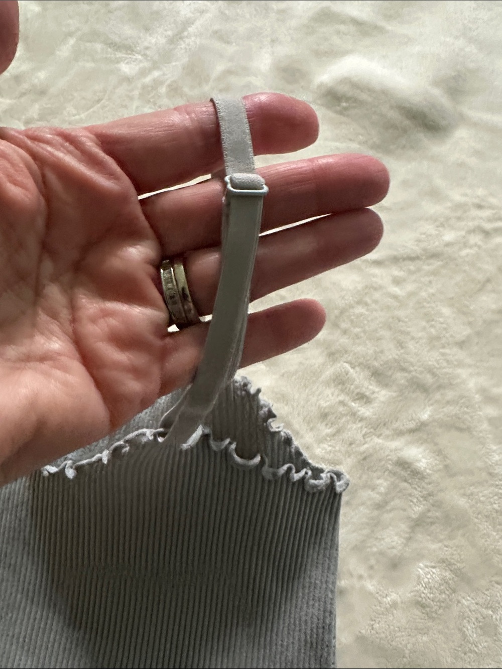 aerie Light Gray Ribbed Ruffle-Edge Cami - Picture 3 of 6